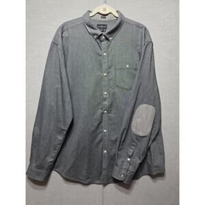 Marc Ecko Mens Gray Button Down Shirt 3XL Long Sleeve Elbow Patches Slim Fit